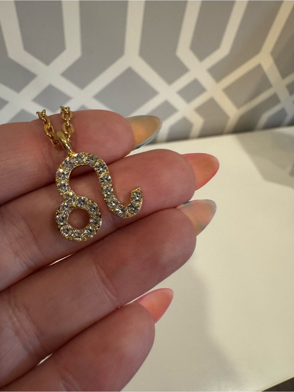Gold Crystal Leo Zodiac Pendant Necklace